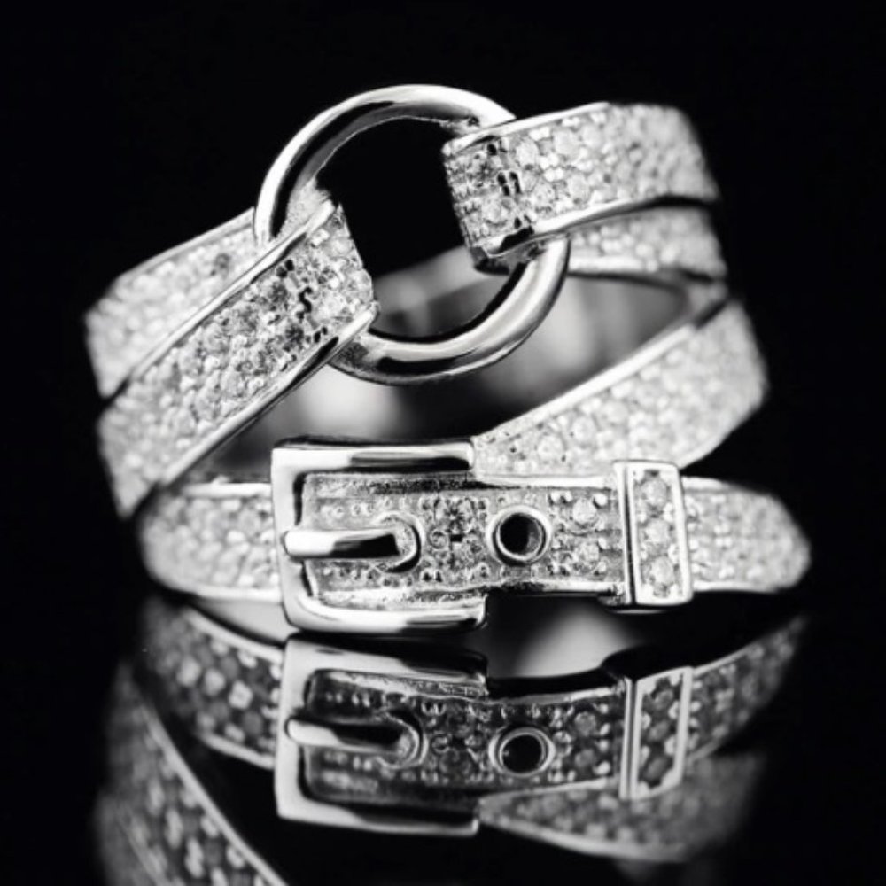 Silver Diamond Belt Buckle‎ Ring Trendy